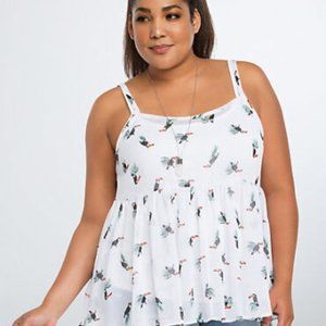 Torrid Toucan Tropical Chiffon Babydoll Tank Top White Size 5
